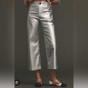 NWT: The Colette Cropped Wide-Leg Pants by Maeve: Faux-Leather Edition